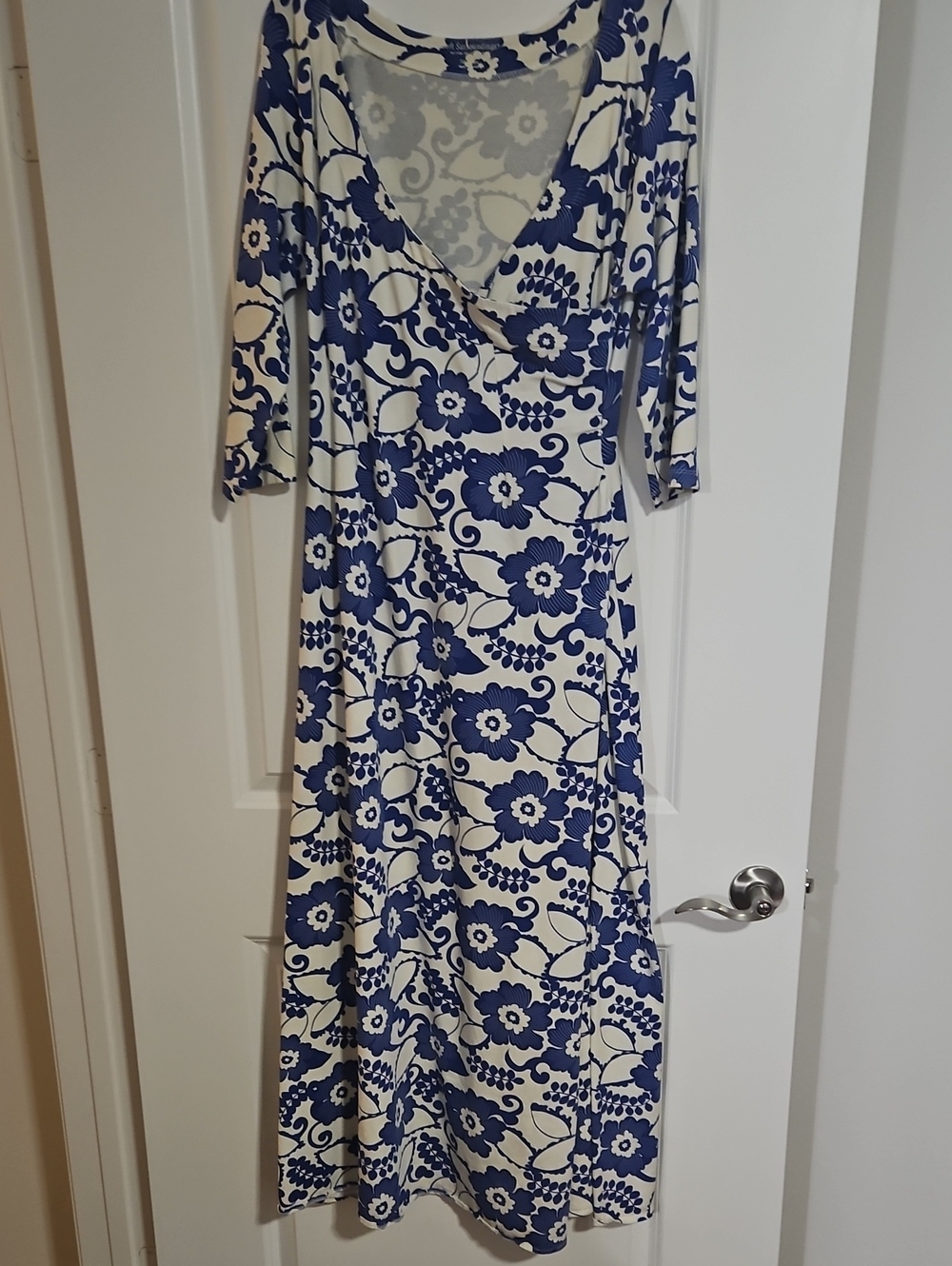 Soft Surroundings Blue and White Floral Wrap-Style Maxi Dress